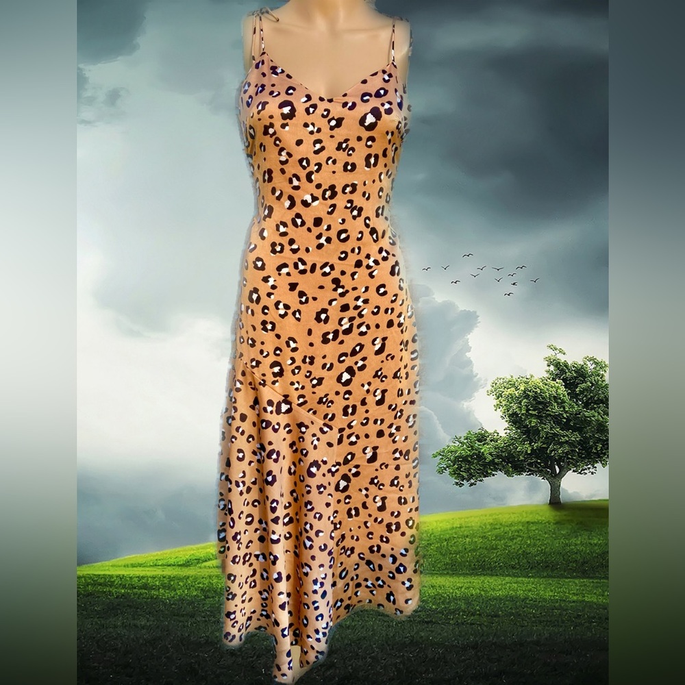 NWTs Leopard/Cheetah Gold Forever 21 Special Collections Slip Asymmetrical Dress